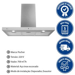Coifa de Parede Fischer Infinity 90cm com Touch Screen 220v Branco Vidro Temperado 19902(22552) - 2