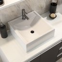 Ver imagem 2 de Conjunto Gabinete Banheiro Completo Prisma 80cm Branco / Preto com Tampo de Vidro