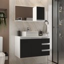 Ver imagem 1 de Conjunto Gabinete Banheiro Completo Prisma 80cm Branco / Preto com Tampo de Vidro