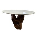 Ver imagem 2 de Mesa Jantar Redonda 135cm Base de Raiz Natural com Tampo Vidro Cor:Off White e Raiz Natural