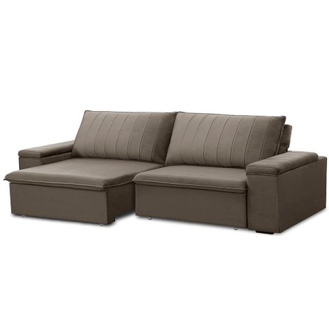 Sofá Retrátil e Reclinável 4 Lugares 245cm Kent Porta Copos no Braço Veludo Castor G22 - Gran Belo