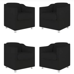 Kit 4 Poltronas Decorativa Bia Matérial Sintético Preto - Twdecora - 1