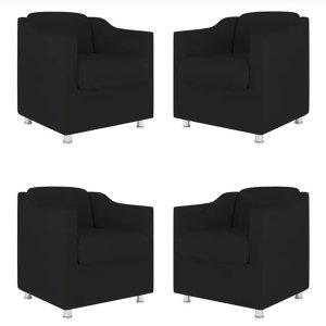 Kit 4 Poltronas Decorativa Bia Matérial Sintético Preto - Twdecora