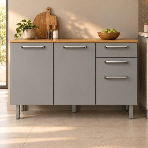 Balcão de Cozinha Mila 3 Portas 2 Gavetas com Tampo Cinamomo/Cinza Espresso Móveis