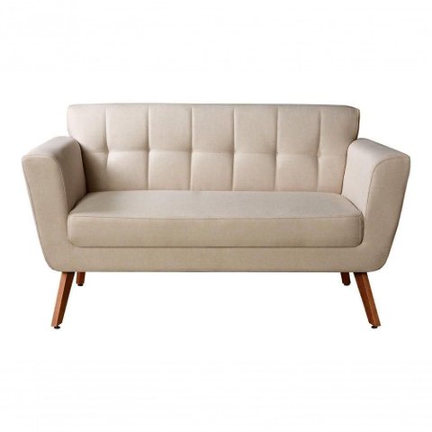 Sofá Bruna 2 Lugares Fixo 142cm Bege Linho Contemporâneo Bella Decor