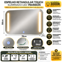 Ver imagem 4 de Espelho Retangular Touch 70x50cm Iluminado Luz LED: 3000k