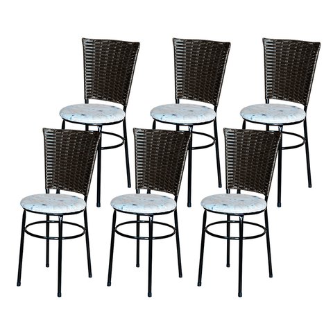 6 Cadeiras para Mesa Preta Hawai Marrom Assento Floral:floral Areia