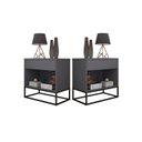 Ver imagem 1 de Kit 2 Mesas de Cabeceira Industrial Gaveta e Nicho Cinza Base de Ferro Preto