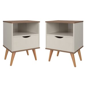 Mesas de Cabeceira Kit C/ 2 Unidades Estilo Retrô Berlin: Off/canela