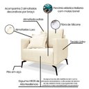 Ver imagem 4 de Kit Poltrona e Sofá 2 Lugares 1,80m Bege Pés Metálicos