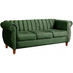 Sofá Chesterfield 3 Lugares Realeza Vintage Retrô Veludo Verde - 1 Sofá Chesterfield 3 Lugares Realeza Vintage Retrô Veludo Verde - 1