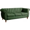 Sofá Chesterfield 3 Lugares Realeza Vintage Retrô Veludo Verde - 1