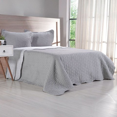 Kit Cobre Leito King Ultra Lisse Lisa New 100% Poliéster 250x270cm Cinza Urbano