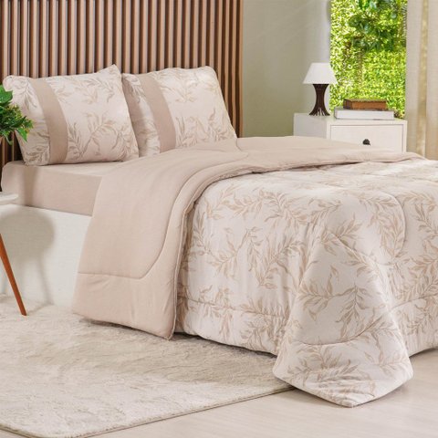 Edredom Casal Bella Cama Malha 125g/m² 100% Algodão 200x220cm Bene Casa Bege