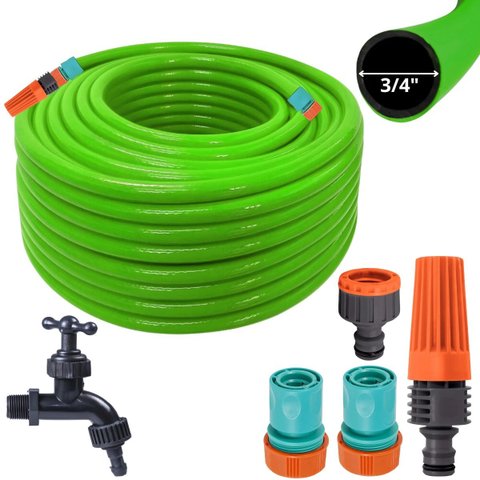 Mangueira Jardim 25m + Esguicho C/ Jato Regulável + Engate Rápido 3/4" e 5/8" + Bico Torneira Engate