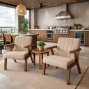 Ver imagem 1 de Conjunto 2 Poltronas Serena Linho Premium para Sala de Estar Recepção Sala de Espera Madeira:bege