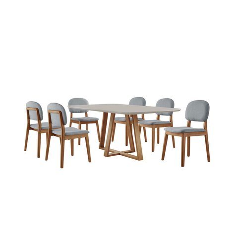 Conjunto Sala de Jantar Mesa Florença 160x90cm Tampo Retângular Vidro/MDF Off White com 6 Cadeiras É