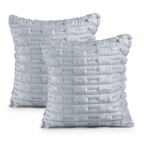Kit 2 Capas de Almofada Polar Manta Ultrasoft com Ziper Decorativa Sofá Sala Quarto Cinza Platina