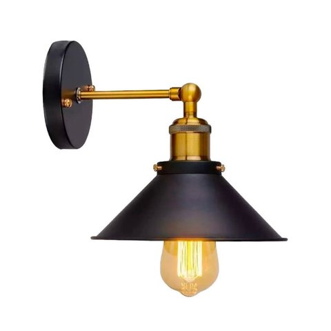 Arandela Parede Teto Retrô Chapéu E27 22cm Articulado Preto Dourado Bivolt