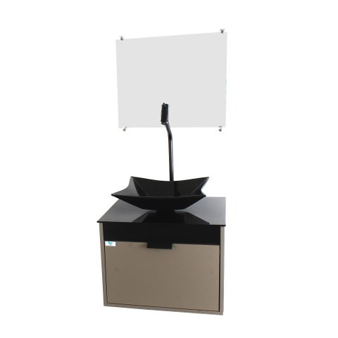 Gabinete Armário Banheiro 40cm Cuba Quadrada Preta