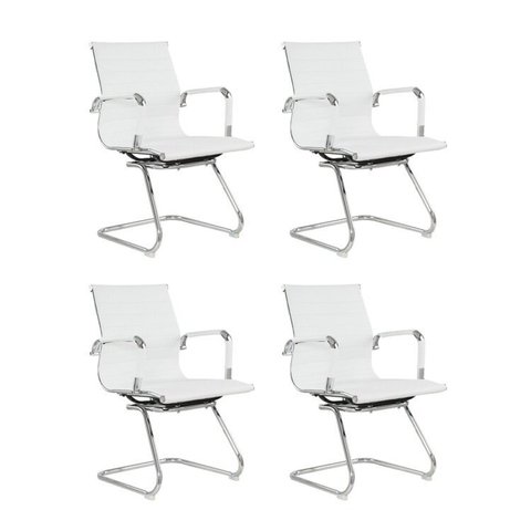 Kit 4 Cadeiras Escritório Presidente Esteirinha Corino Manhattan Branco