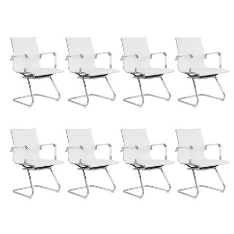 Kit 8 Cadeiras Escritório Presidente Esteirinha Corino Manhattan Branco