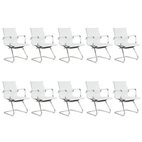 Kit 10 Cadeiras Escritório Presidente Esteirinha Corino Manhattan Branco