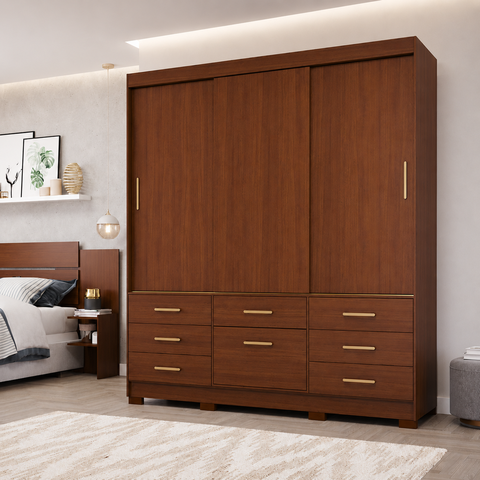 Guarda-Roupa Casal Lais 3 Portas de Correr Gavetas com Sapateira MDF Pm Home