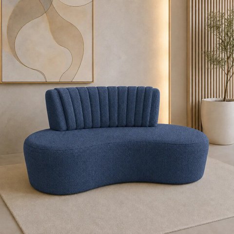 Sofá Orgânico Curvo Luxo Mavie 180cm Sala Linho Azul