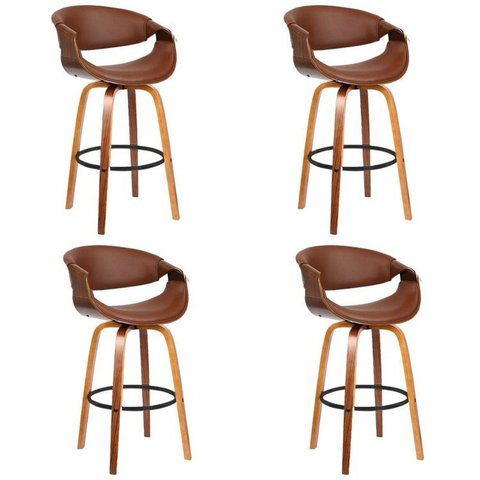 Kit 4 Banquetas para Cozinha Giratórias com Apoio e Base de Madeira Nicole Marrom