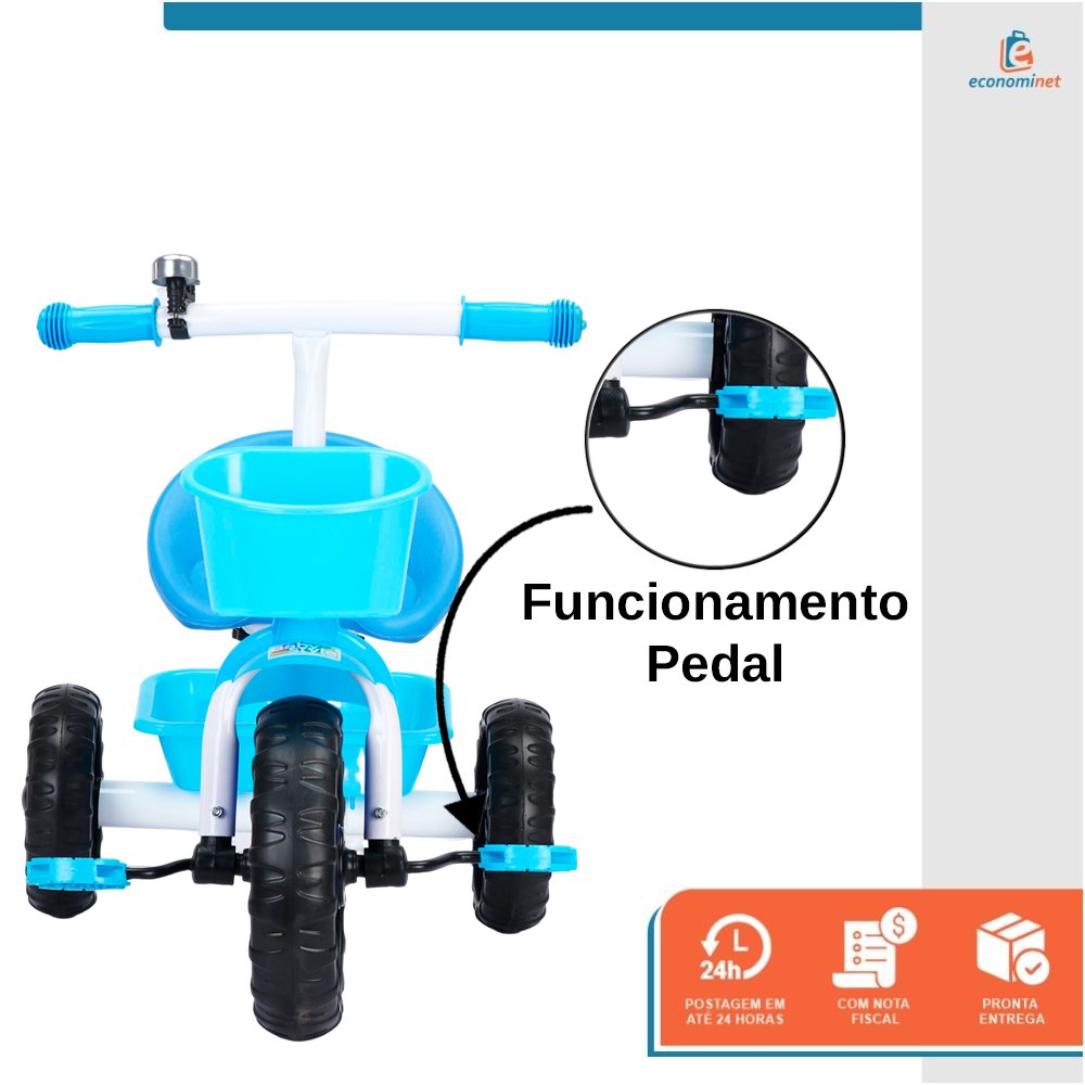 Triciclo Infantil Pedal 3 Rodas Passeio Bicicleta Segurança Jony - Baby Style - 7