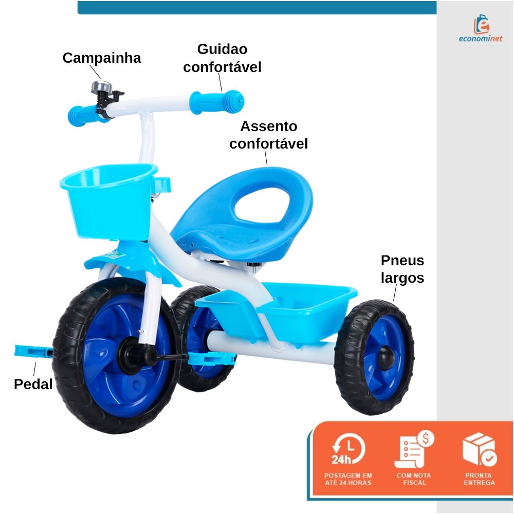 Triciclo Infantil Pedal 3 Rodas Passeio Bicicleta Segurança Jony - Baby Style - 3