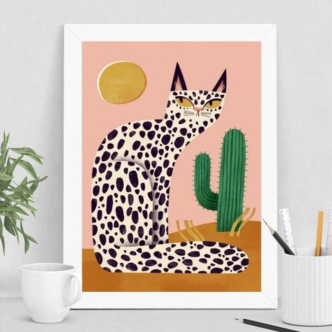 Quadro Decorativo Gato Abaporu Tarcila 33x24cm:madeira Preta
