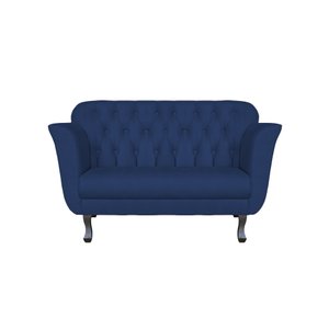 Namoradeira Decorativa Suede Azul Marinho 2 Lugares Pés Madeira Ms Decor