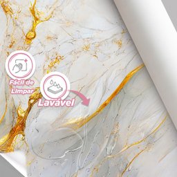 Papel de Parede Painel 3D Mármore Branco Amarelo 2M Revestimento Auto Colante Brilho Marmorizado - 4