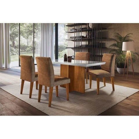 Sala de Jantar Completa Berlim 120cm + 6 Cadeiras Imbuia Chocolate Capuccino