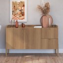 Ver imagem 1 de Balcão Buffet 2 Portas 2 Gavetas 139cm Pé Madeira Artesano Oslo Marrom/Hanover