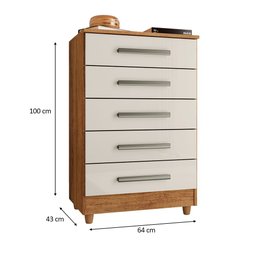 Cômoda para Quarto 5 Gavetas Paola Cedro Areia - Saga Decor - 4