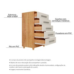 Cômoda para Quarto 5 Gavetas Paola Cedro Areia - Saga Decor - 3