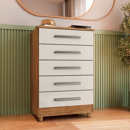 Cômoda para Quarto 5 Gavetas Paola Cedro Areia - Saga Decor - 2