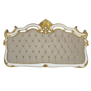 Cabeceira Painel Casal Imperial Clássica Entalhada Laca Branca Apliques Folheados a Ouro