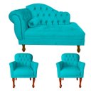 Ver imagem 1 de Jogo Divã 120cm Modelo Imperial + 2 Poltronas Stephany Suede:azul Turquesa