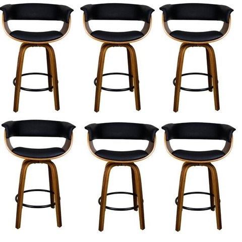 Kit com 6 Banquetas Base Madeira Betim Preto