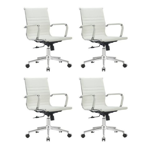 Kit 4 Cadeiras Escritório Diretor Esteirinha Corino Manhattan Branco