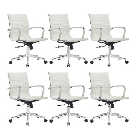 Kit 6 Cadeiras Escritório Diretor Esteirinha Corino Manhattan Branco