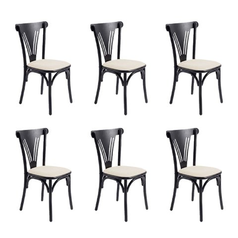 Kit 6 Cadeiras Jantar Paris Aço Carbono Resistente Luxo para Sala e Área Gourmet - Preta/Branca