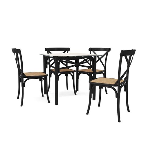 Conjunto Katrina Preto 4 Lugares Tampo de Madeira Quadrado 90 Cm Asturias