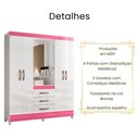 Ver imagem 6 de Guarda Roupa Capri com Espelho 4 Portas Branco Rosa Flex Moval