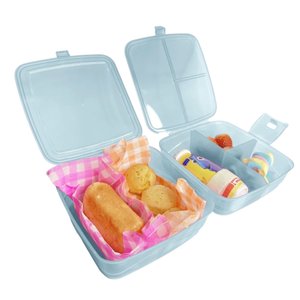 Lancheira Dupla 4 Divisorias com Travas Azul Transparente