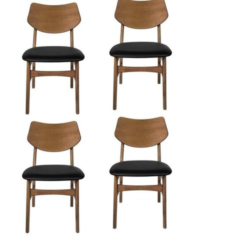 Kit 4 Cadeiras de Jantar Estofadas em Madeira e PVC Nogueira e Preto Edna Marrom